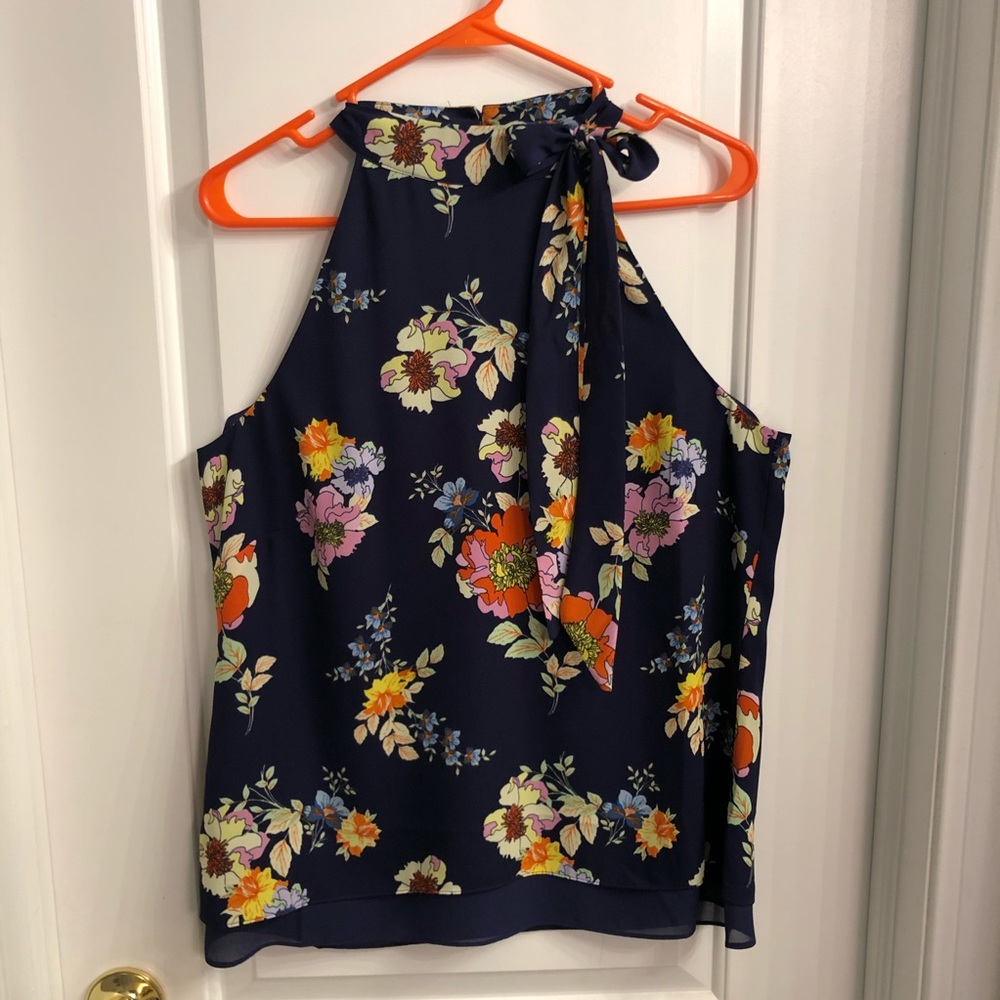 Rose & Olive Navy Sleeveless Blouse w/Bow Tie